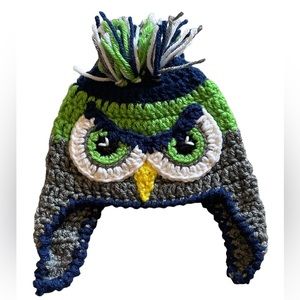 Seattle Seahawks Baby Hat Beanie Crocheted 0-3, 3-6 months